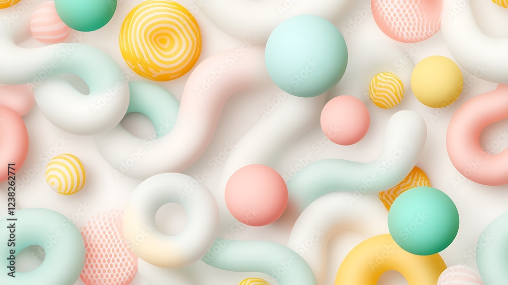 Wall mural abstract colorful shapes pattern with curves, circles and swirls on light background for creative de