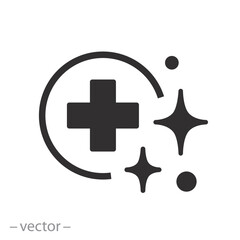 medically sterilized, sterile icon, medical cross with clean shiny surface, flat vector illustration