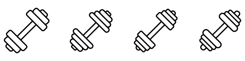 Dumbbells icon. Set of black linear icons of dumbbells for working out. Vector illustration