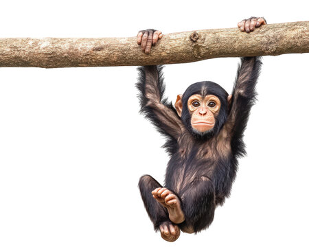 playful monkey hanging from tree branch, showcasing its energetic spirit and curiosity. This adorable creature captures joy of nature and beauty of wildlife