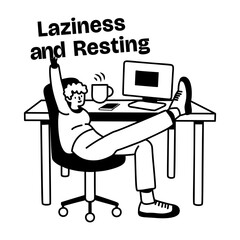 A glyph sticker of a character with laziness and resting typography 