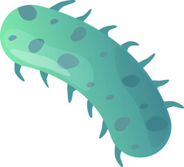 Cartoonish illustration featuring a vibrant green virus cell, complete with small spikes adorning its membrane, set against a clean white background for clear visibility
