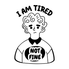A glyph sticker of a tired man with not fine typography 