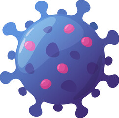 Cartoon virus featuring pink spots and spikes, representing an infectious disease, perfect for educational and medical content aimed at teaching about health and microbiology