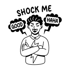 A glyph sticker of a character with shock me typography 