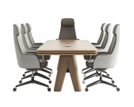 modern conference table surrounded by multiple ergonomic office chairs, designed for collaborative meetings and discussions. sleek design enhances any professional workspace