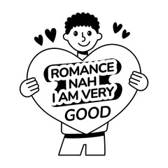 A glyph sticker of a romantic boy with i am very good typography 