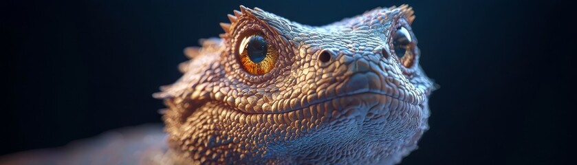 Naklejka premium Intricate closeup, exploring the detailed head of a lizard in its natural habitat