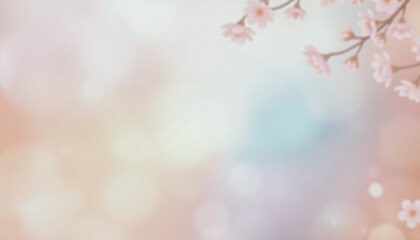 Obraz premium Dreamy pastel-colored background with delicate cherry blossoms gently framing the scene in soft focus.