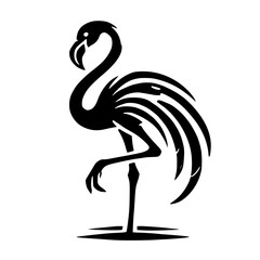Elegant Flamingo Silhouette: Black and White Bird Graphic Design. Perfect for nature lovers, minimalist art enthusiasts, and home decor projects.