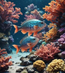 Obraz premium Jetty fish with shimmering scales amidst coral, turquoise, scales, beach scenery