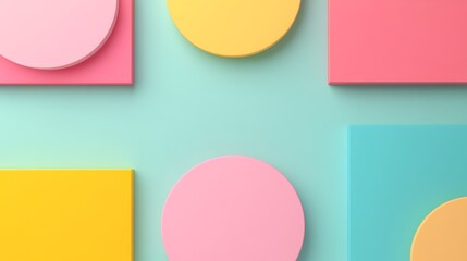 Fototapeta premium Bright Colorful Geometric Shapes Arrangement on a Mint Background for Creative Design Purpose