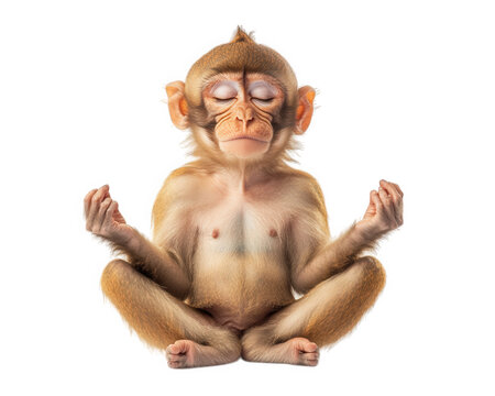 Meditating monkey in yoga pose, embodying peace and spirituality. This serene creature reflects tranquility and mindfulness, perfect for relaxation themes