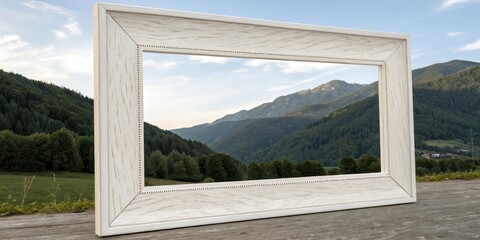 Simple white wood picture frame with a subtle texture, picture display, wall decoration, interior design element, simple frame, artistic accent