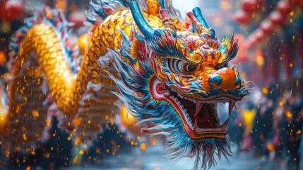 Fototapeta premium Colorful Dragon Parade During Traditional Festival Celebrations. Generative AI