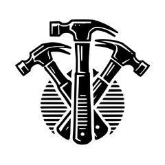 Three Hammers Crossed: A Black and White Vintage Tool Graphic Design