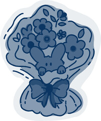 Cartoon image of pastel blue flower bouquet for wedding or engagement invitation card