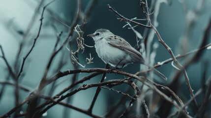 Obraz premium Small bird perched on branches in a misty atmosphere