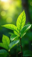 Fototapeta premium Leaves and stems of Pseudopanax crassifolius in sunlight, kerala, botanical