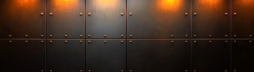 Illuminated metal wall with lights, modern architectural design and urban night aesthetic for backgrounds