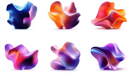 Fototapeta premium Colorful abstract shapes, 3D render, white background, design elements