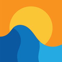 ocean sun wave background vector illustration template design