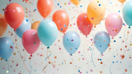  birthday colorful balloons with confetti  on clean background