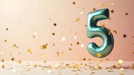 number 5  green balloon  on festive background