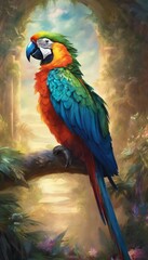 Obraz premium Vibrant macaw in a lush forest setting.