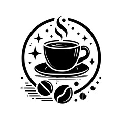 Aromatic Coffee Cup: A captivating illustration of a steaming coffee cup, coffee beans, and subtle design elements. Perfect for coffee shops, cafes, and coffee lovers.