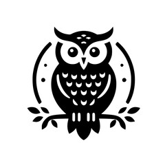 Majestic Owl: Black and White Bird Illustration, Nature Graphic Design, Minimalist Vector Art