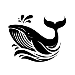 Majestic Whale in the Ocean: Black and White Vector Art.  A stunning graphic design of a whale, perfect for marine-themed projects or nature-inspired designs.