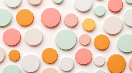 Colorful Circular Shapes in Various Sizes Arranged on a Soft Neutral Background for Artistic and Design Use