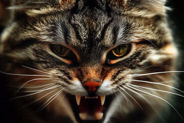 Fierce Cat with Menacing Growl, Glaring Eyes, angry cat