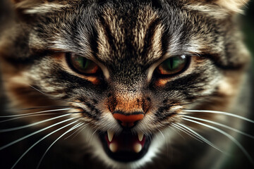 Obraz premium Fierce Cat with Menacing Growl, Glaring Eyes, angry cat