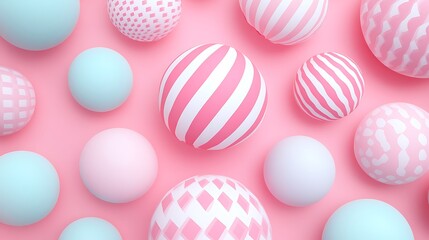 Fototapeta premium Colorful Decorative Balls on Pink Background with Various Patterns for Fun and Playful Designs