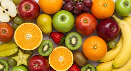 Vibrant Fresh Fruit Background with Oranges Apples and Bananas