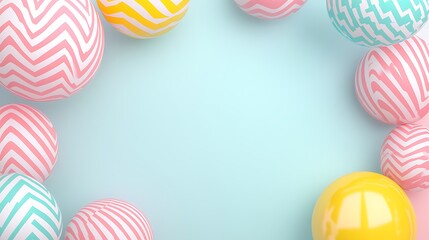 Obraz premium Colorful Decorative Easter Eggs on a Soft Blue Background for Spring Holiday Celebrations and Decorations