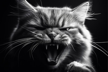 Fierce Cat with Menacing Growl, Glaring Eyes, angry cat