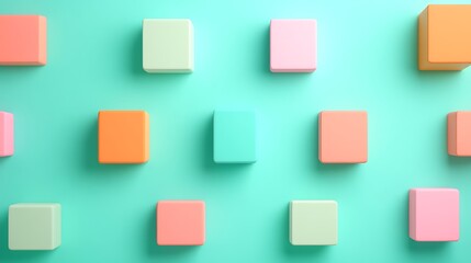 Colorful geometric blocks arranged on a vibrant turquoise background for creative and artistic designs
