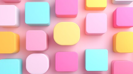 Colorful geometric blocks in pastel shades arranged in a playful pattern for background or decorative use