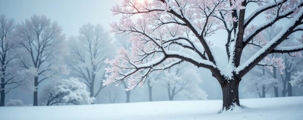 Neige recouvrant les branches d'un arbre brouill?, neige, blanc, glace