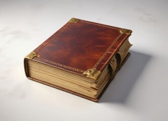 Obraz premium Old leather book with gold metal corners isolated on white background, old, decoration, book