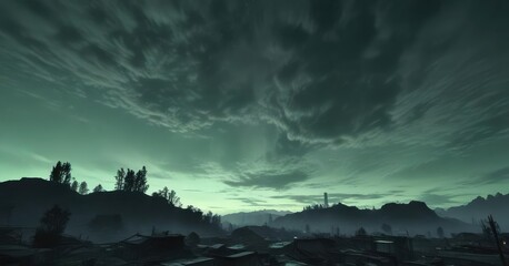Obraz premium Ominous twilight sky with scraper layered grunge texture and pale green accents, pale accent green, dark gray tones, layered effect