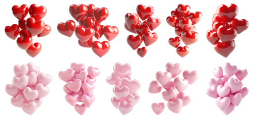 PNG 3d pink and red heart, element set on transparent background
