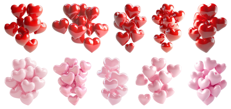 PNG 3d pink and red heart, element set on transparent background - Powered by Adobe