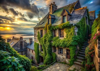 Obraz premium Abandoned Maison de l'Artichaut, Mont Saint Michel: Urban Exploration Photography