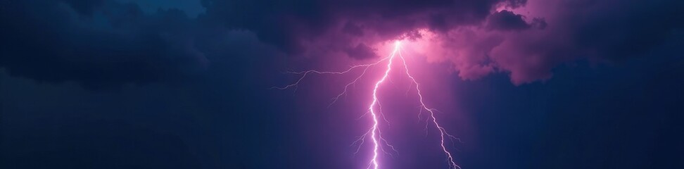 Lightning bolt strikes the dark and turbulent stormy sky, misty, lightningbolt