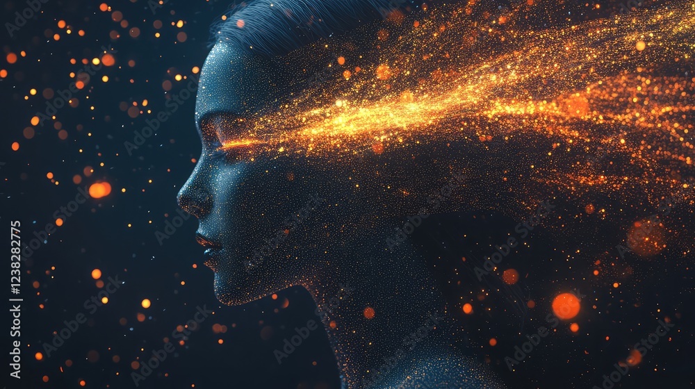 Poster abstract ai-powered marketing automation concept with glowing digital data streams, futuristic techn