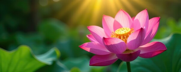 Fototapeta premium Lotus flower with long stamens and intricate details in sunlight, beam, texture